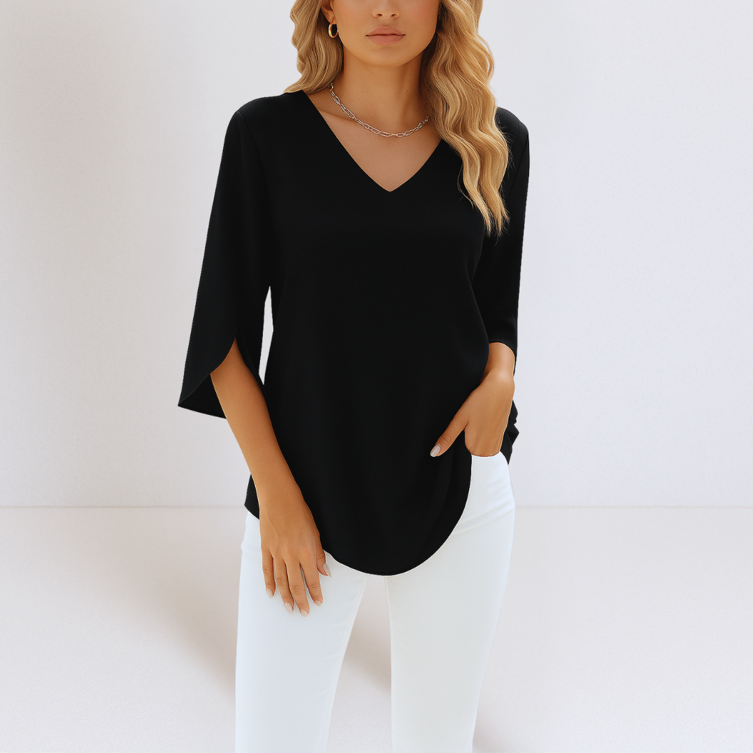 Linnea Malmö™ - Elegant blus med V-ringning och slitsade ärmar