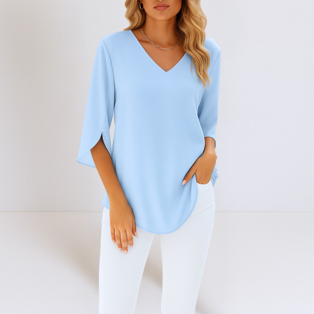 Linnea Malmö™ - Elegant blus med V-ringning och slitsade ärmar