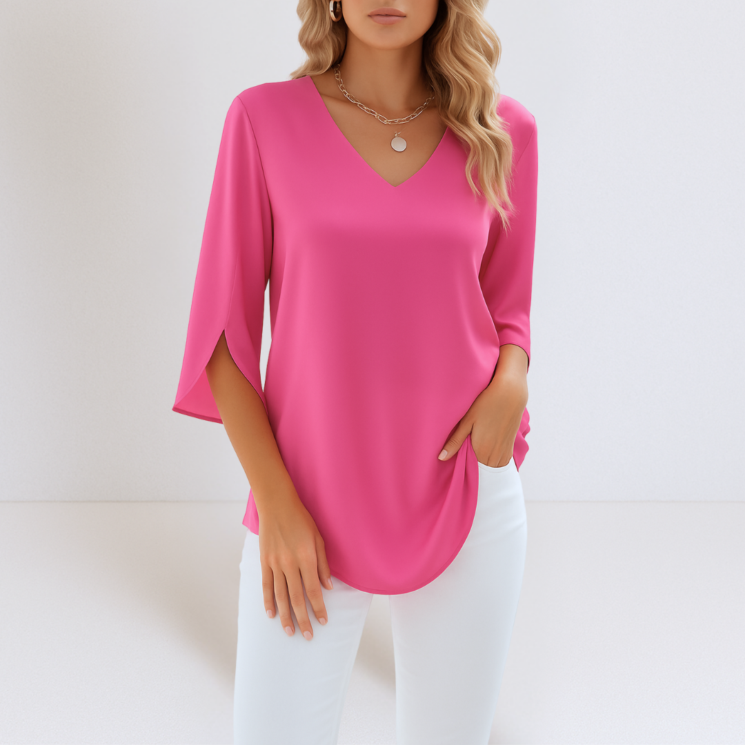 Linnea Malmö™ - Elegant blus med V-ringning och slitsade ärmar