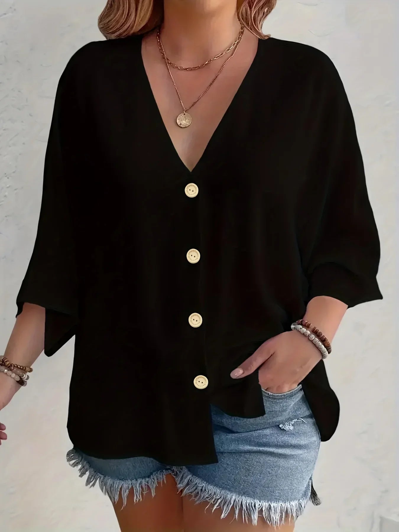 Linnea Malmö™ | Signe – Blus med knäppning och ¾-ärm
