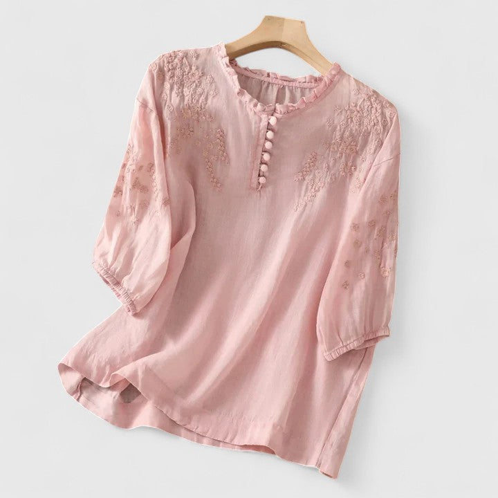 Linnea Malmö™ - Blus i bomullsvoile med broderade axlar