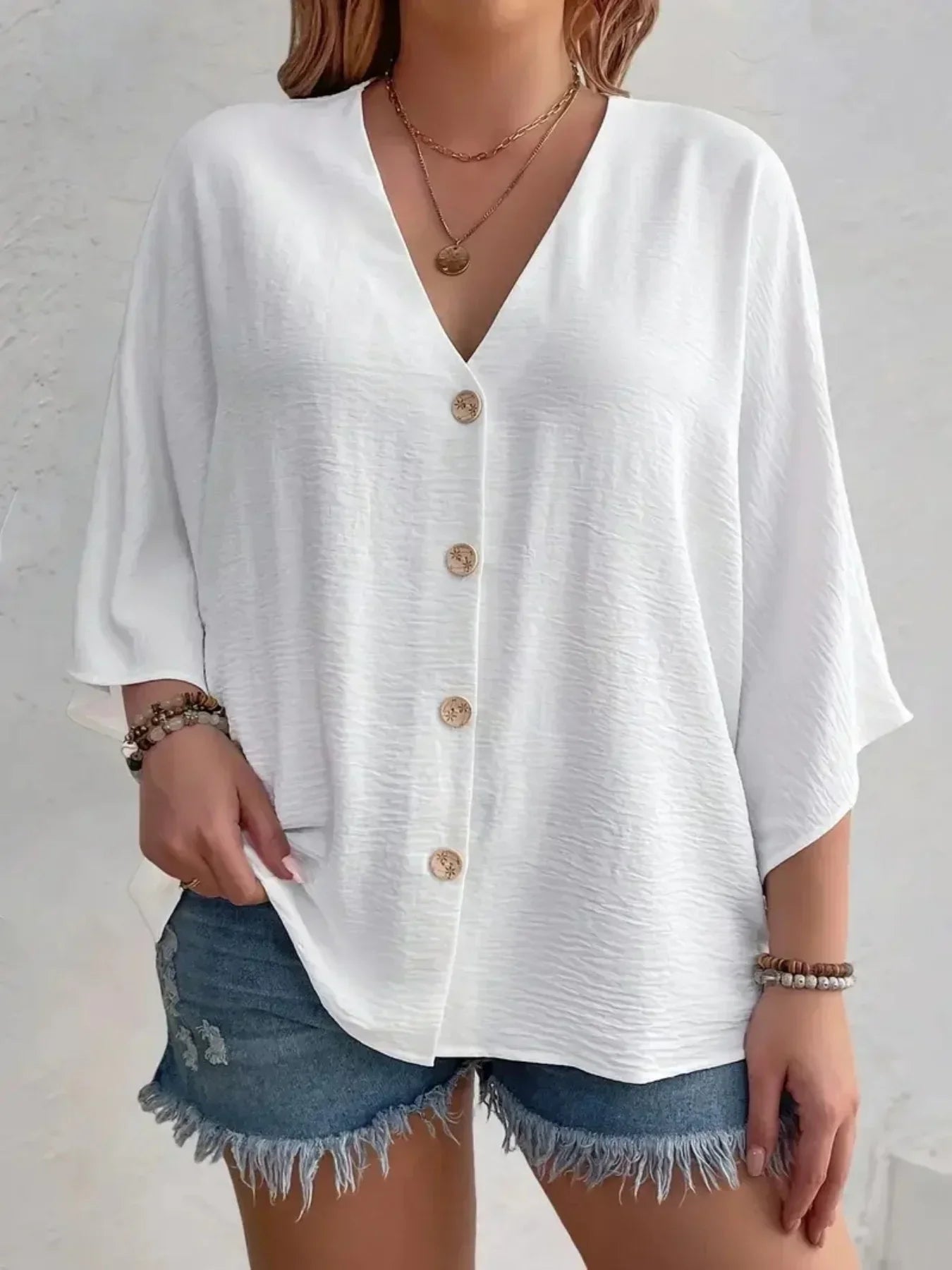 Linnea Malmö™ | Signe – Blus med knäppning och ¾-ärm