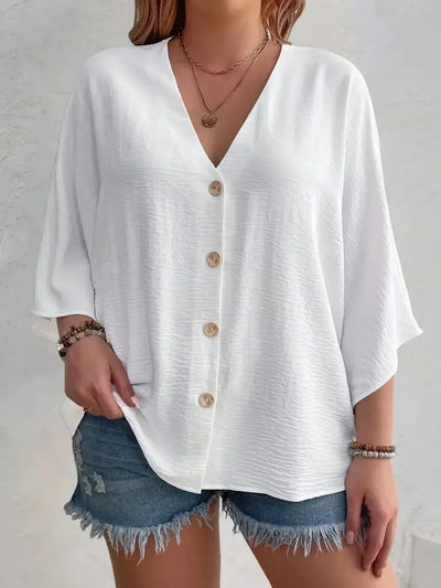 Linnea Malmö™ | Signe – Blus med knäppning och ¾-ärm