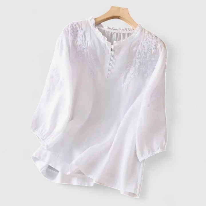 Linnea Malmö™ - Blus i bomullsvoile med broderade axlar