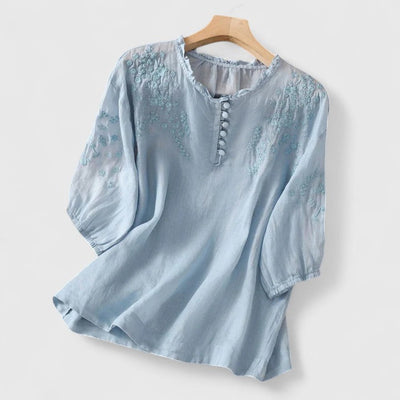 Linnea Malmö™ - Blus i bomullsvoile med broderade axlar