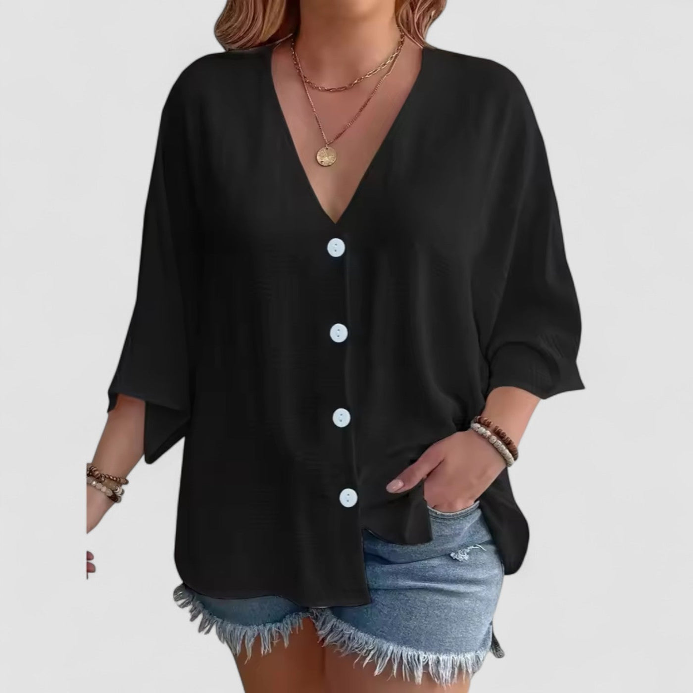 Linnea Malmö™ | Signe – Blus med knäppning och ¾-ärm